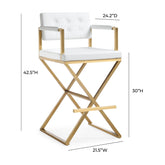 Director White Performance Vegan Leather and Gold Steel Barstool Model: TOV-K3670